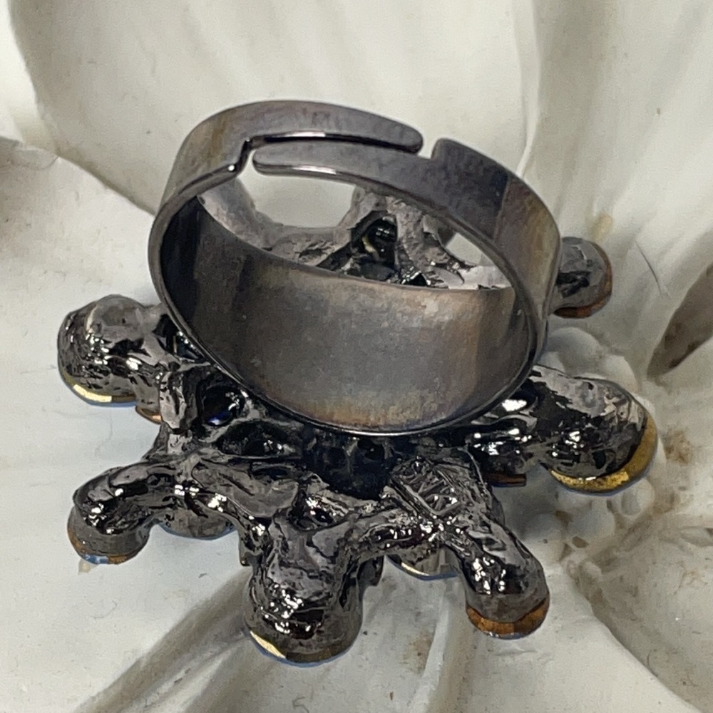 Adjustable Ring Blue Cluster Rhinestones - Picture 2 of 8